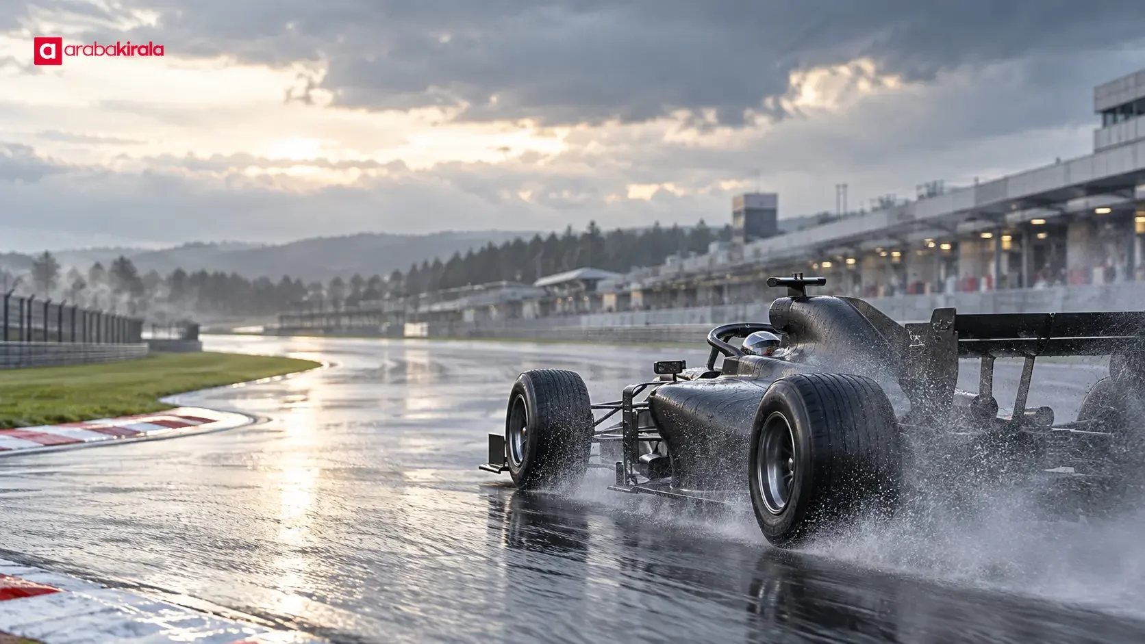 Yağmurlu pistte yarışan Formula 1 araçları