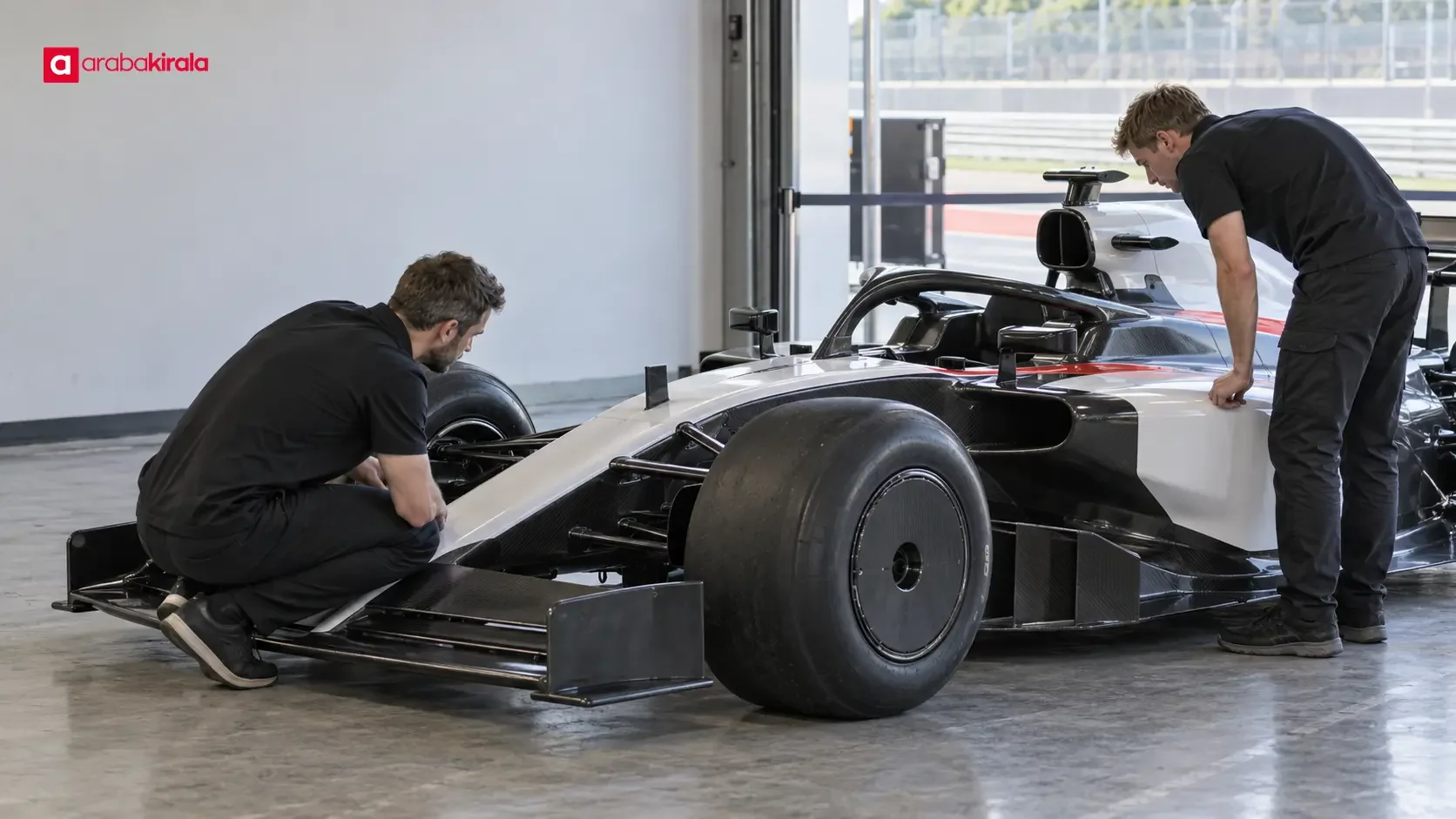 Formula 1 aracının Parc Fermé alanında teknik incelemeden geçirilmesi
