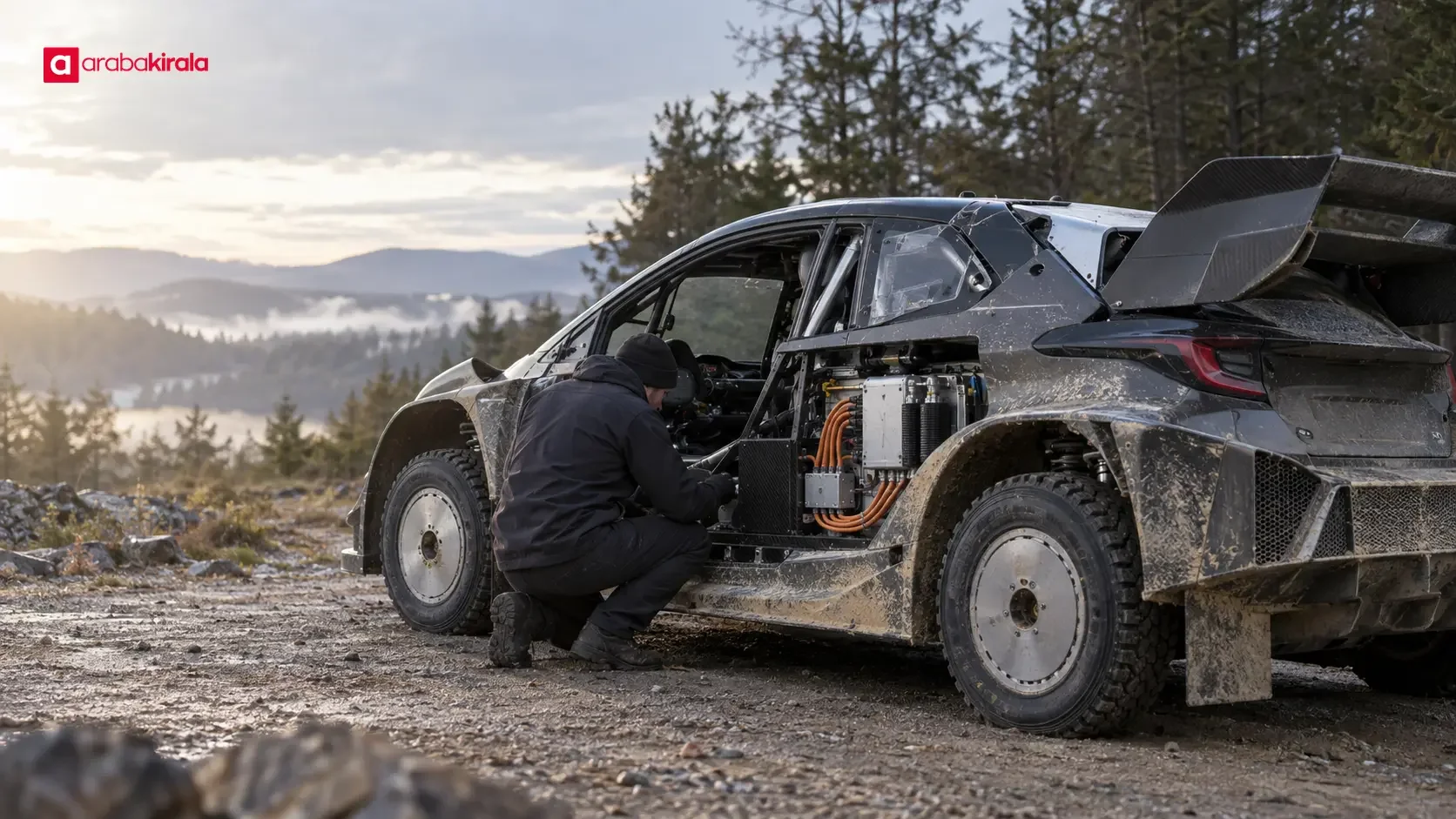 Rally1 ralli otomobilinde hibrit güç ünitesinin ve enerji akışının şematik anlatımı