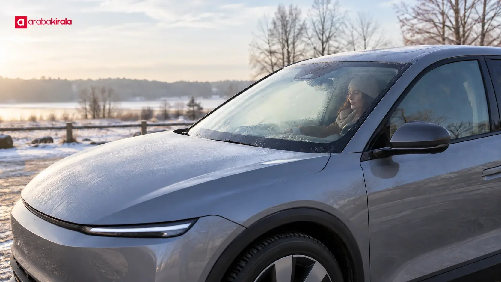 Interior of an electric car with the cabin heating on in cold weather