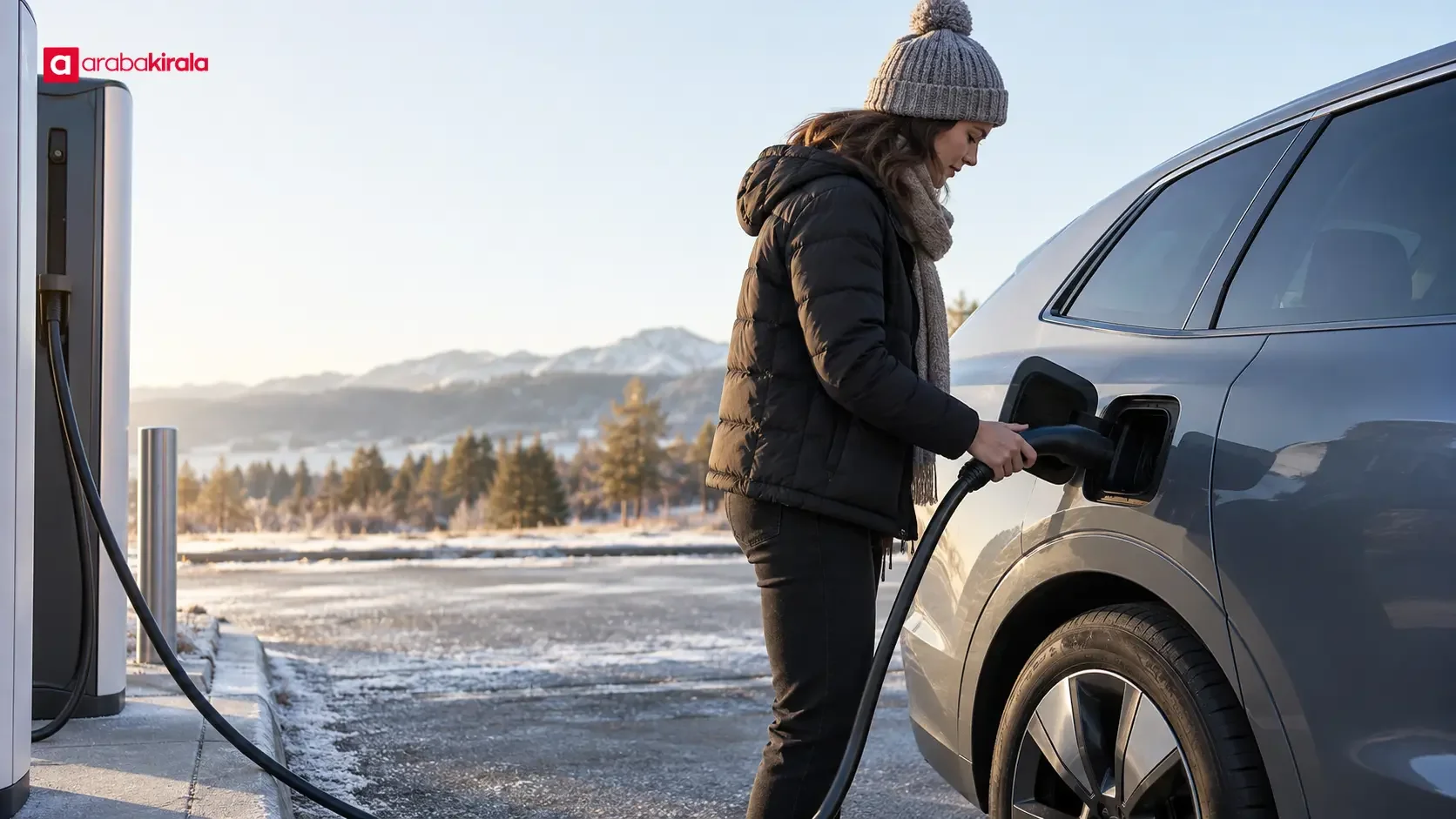 Electric car preparing its battery as it approaches a rapid charging station