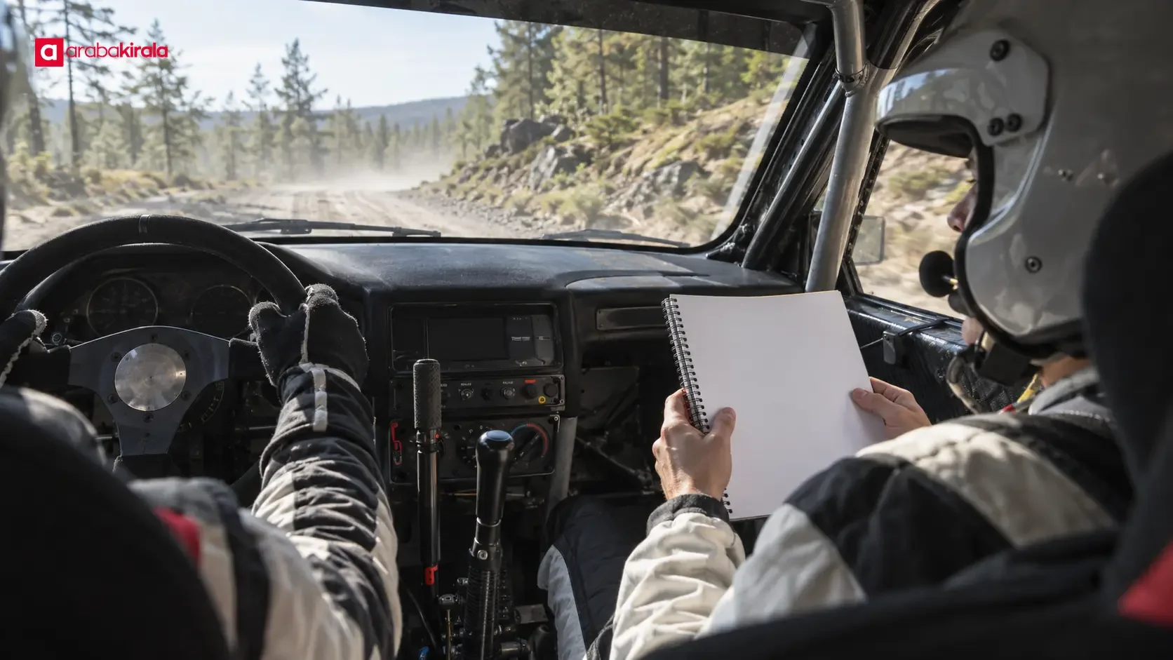 WRC otomobilinde co-pilotun etap hız notlarını okuduğu an