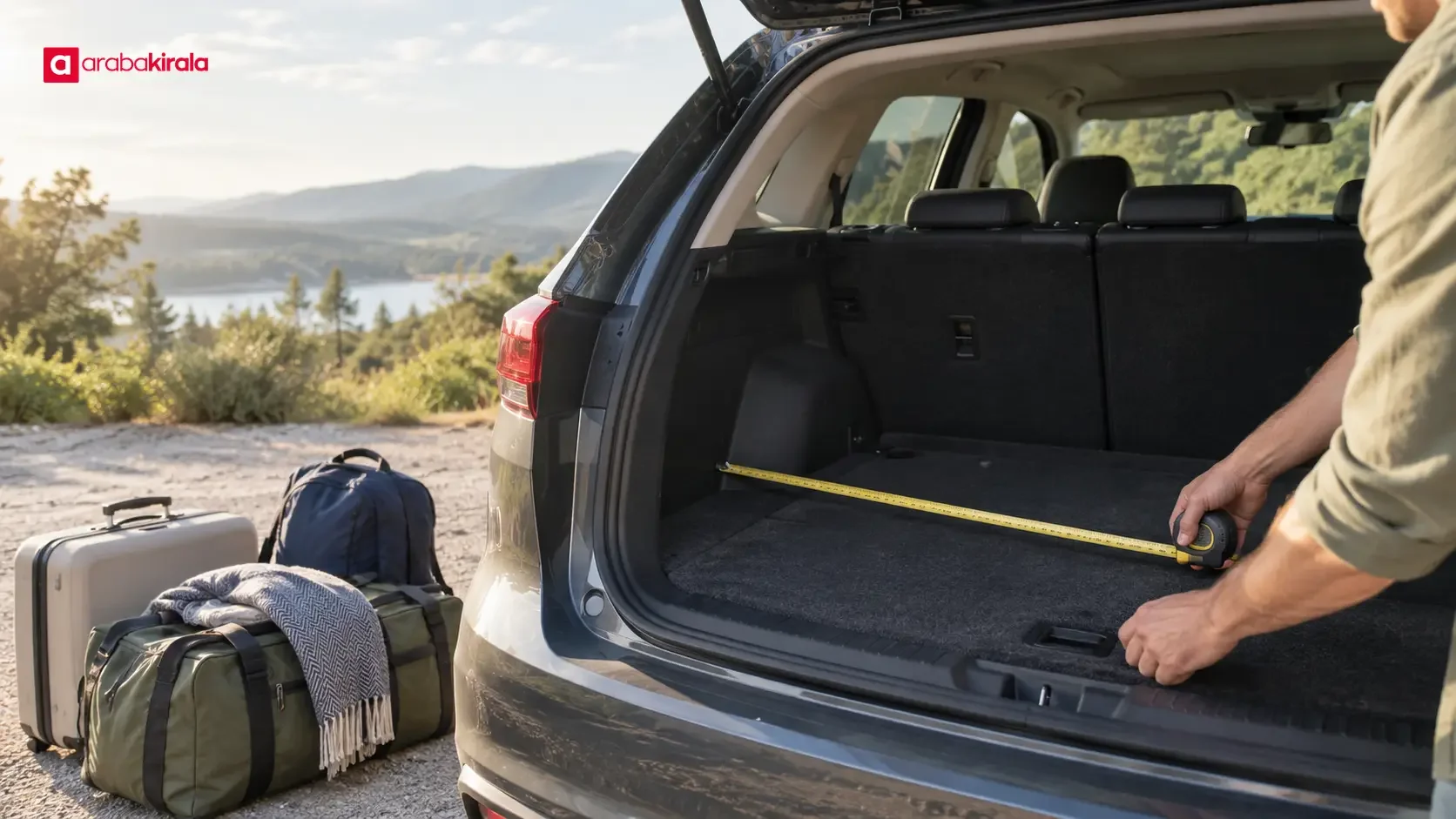Luggage arranged in a car boot to illustrate usable storage space and fit
