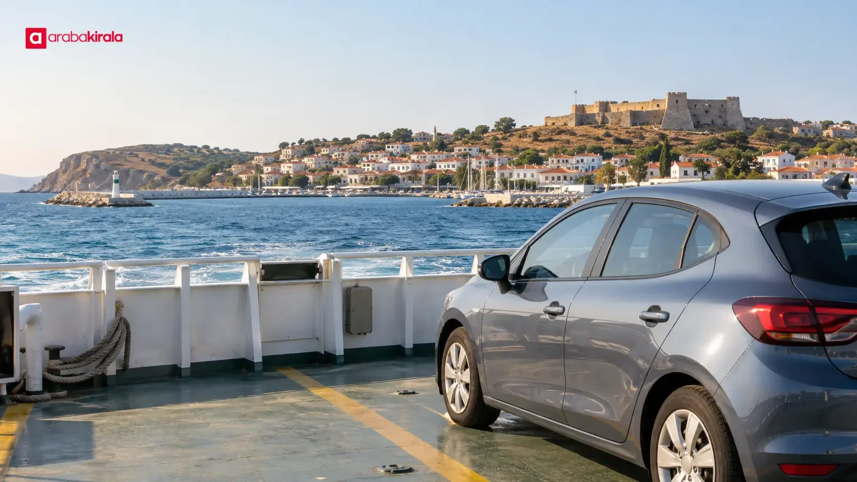 Ferry terminal and car travel preparations for a summer visit to Bozcaada
