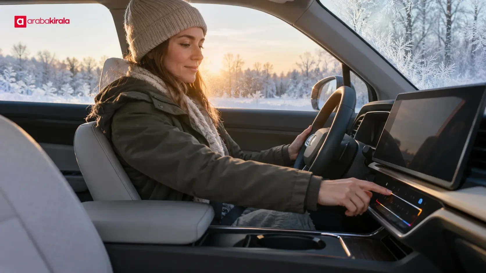 Scenes showing cabin preheating and climate control in an electric car