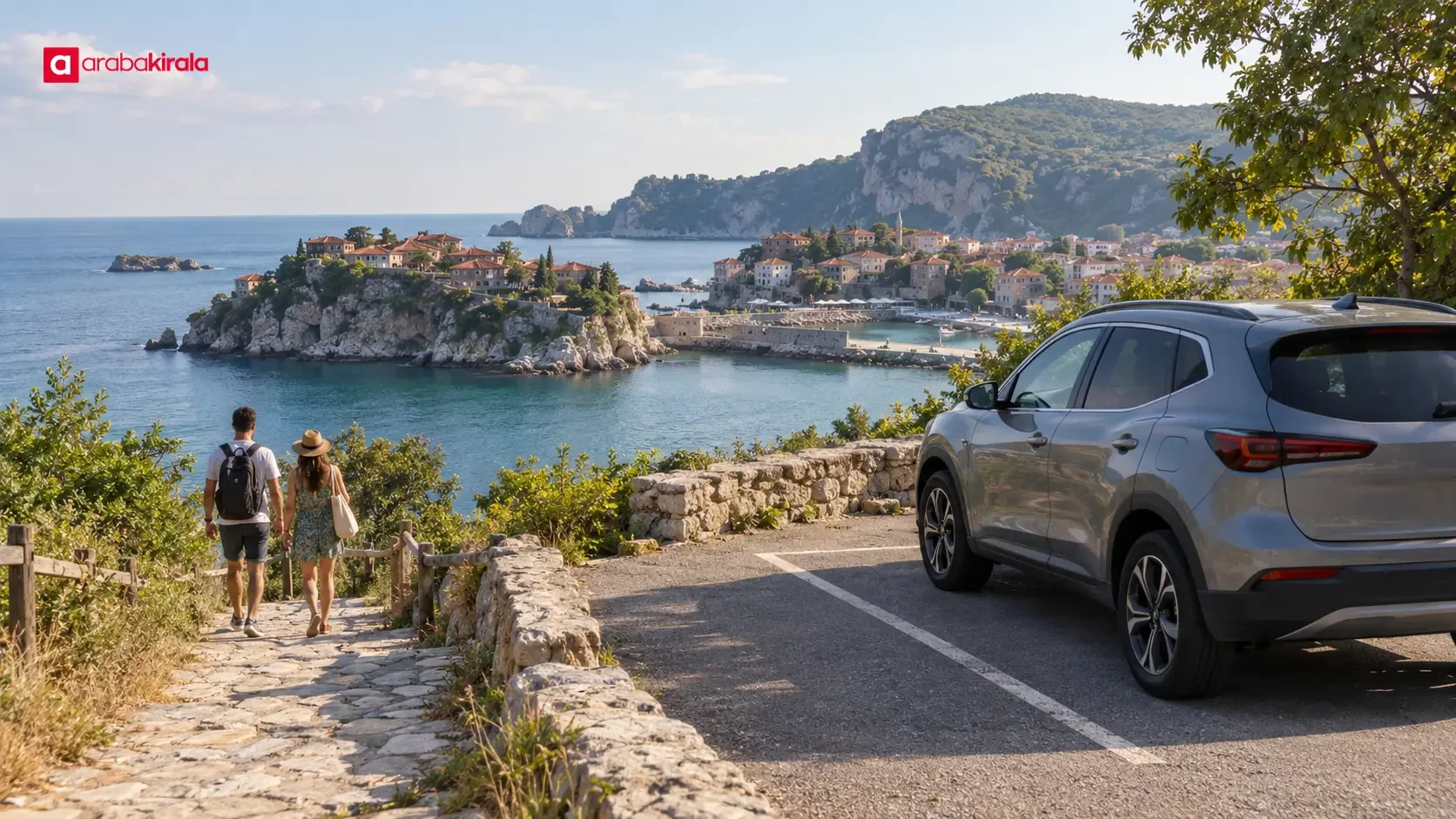 A car parked at a scenic coastal viewpoint in Amasra on a summer day