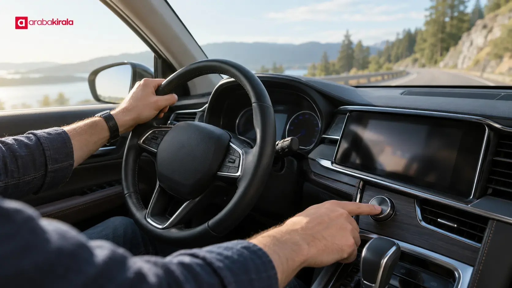 Sürücü otomobilin sürüş modu kumandasını kullanırken gösterge panelini kontrol ediyor