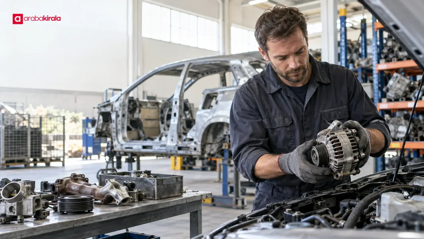 End-of-life vehicle components sorted for reuse and material recovery