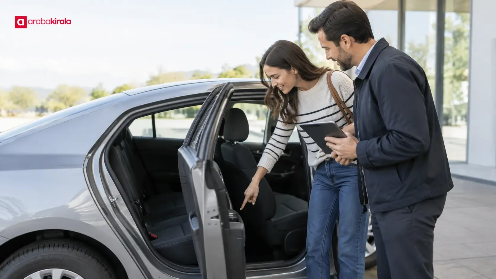 Traveler reviewing rental car class and equipment details