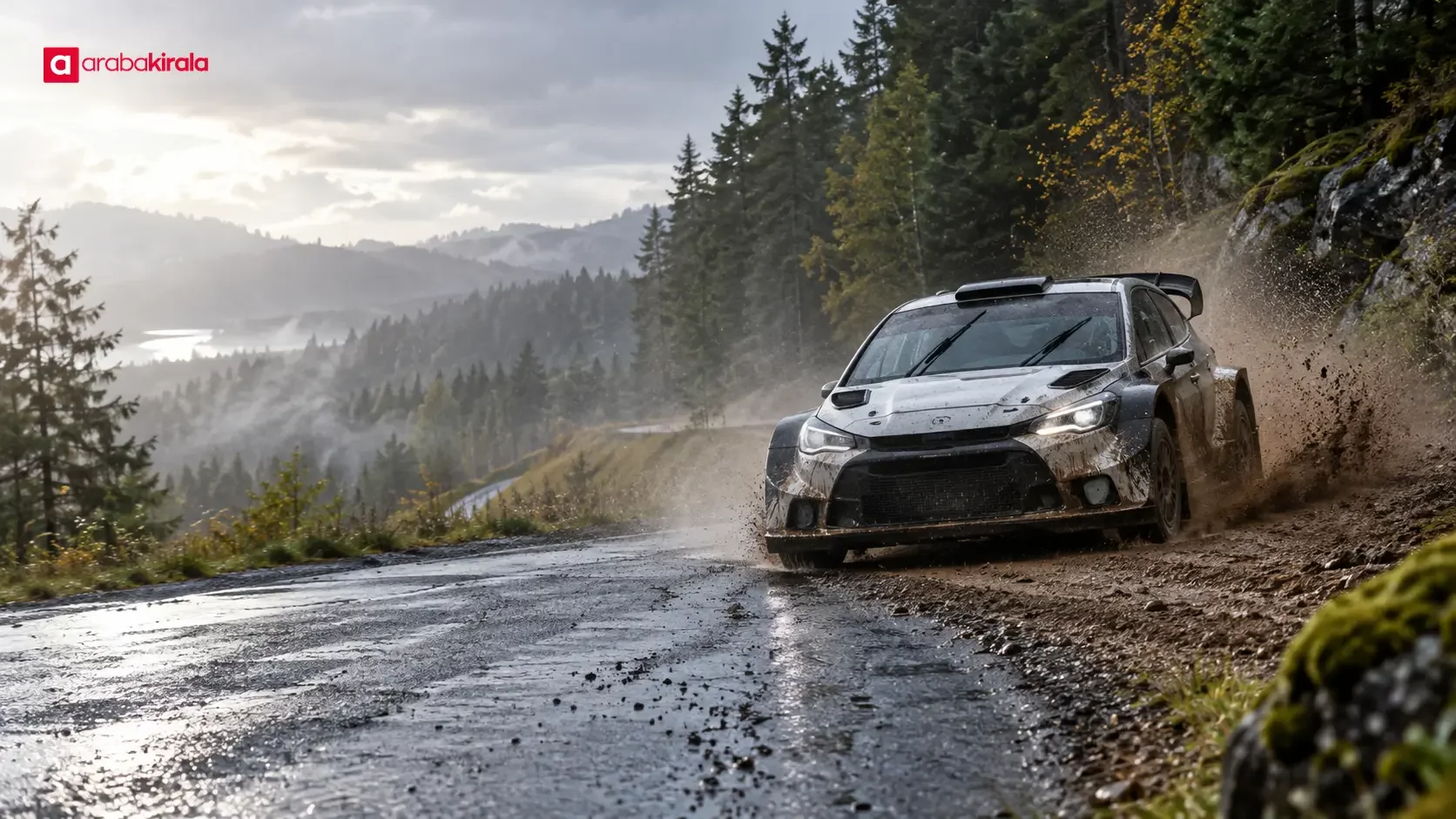 Değişen hava ve zemin koşullarında WRC ralli otomobili