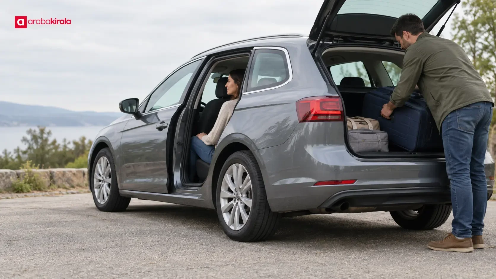 Heavy luggage arranged low and evenly in a car trunk