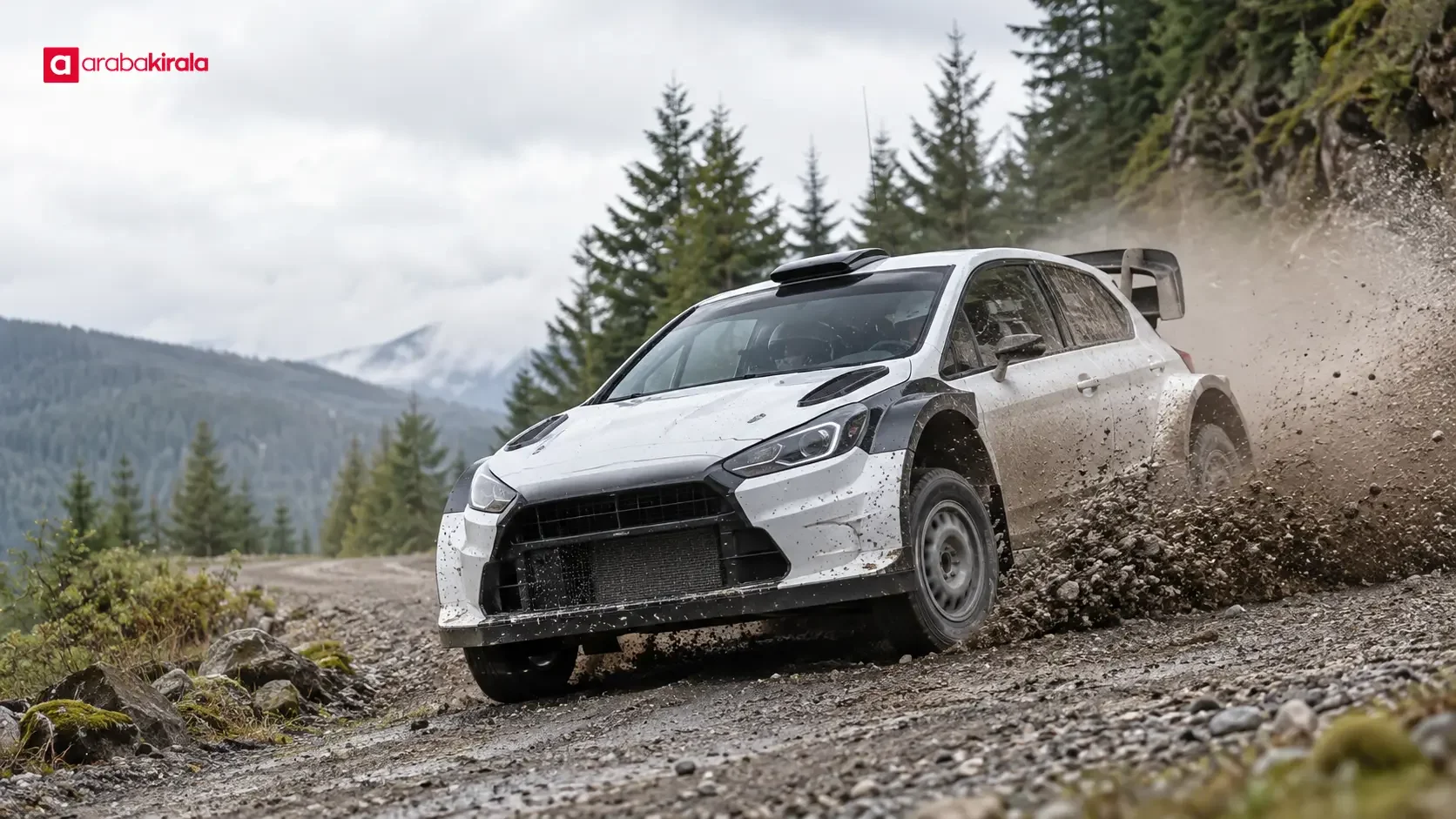 Çakıllı virajı dönen dört çeker ralli otomobili
