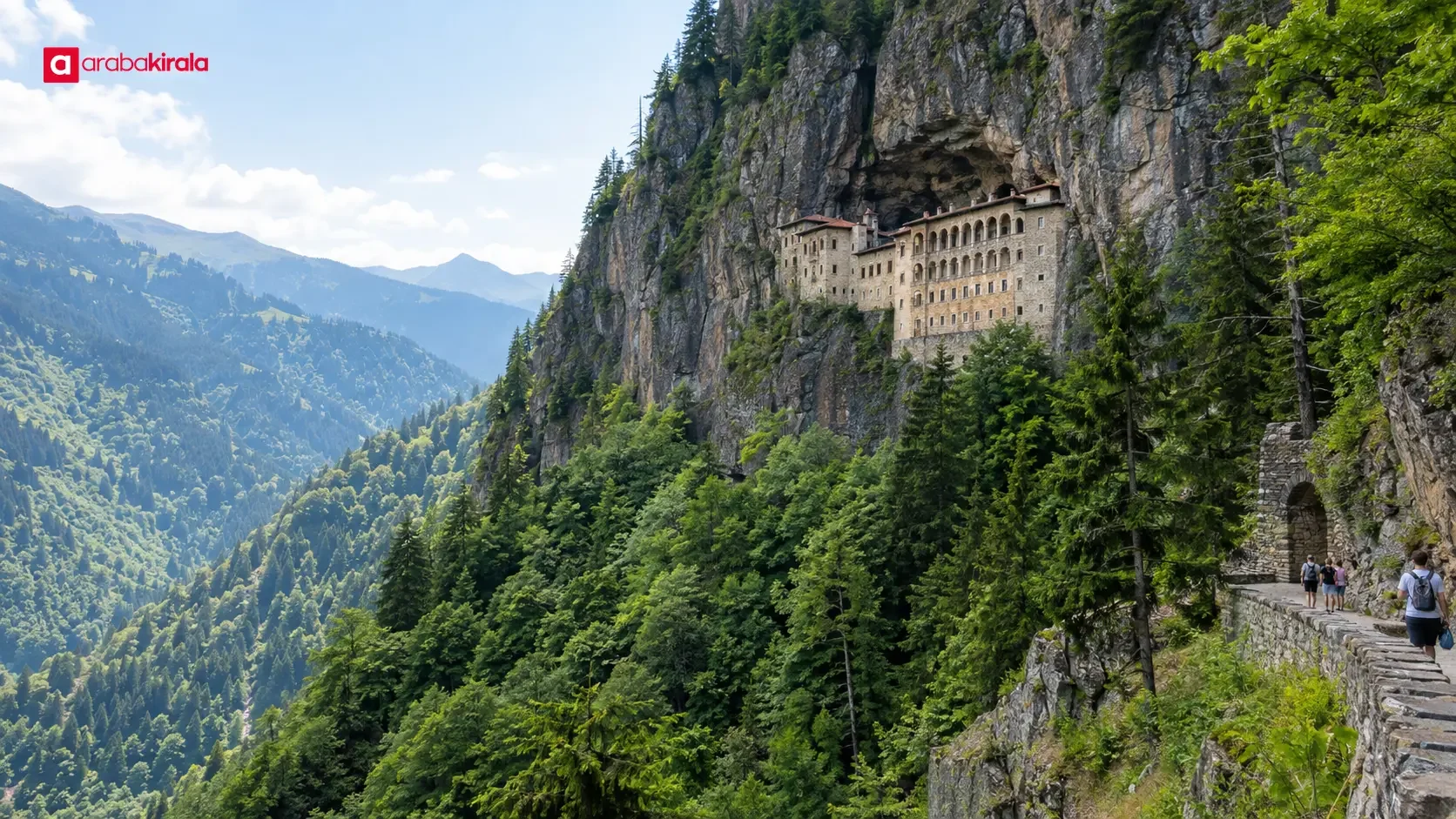 Sumela Monastery set into a rocky slope above the green Altindere Valley