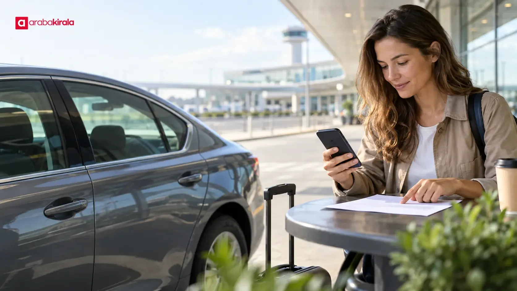 Traveler checking car rental reservation details