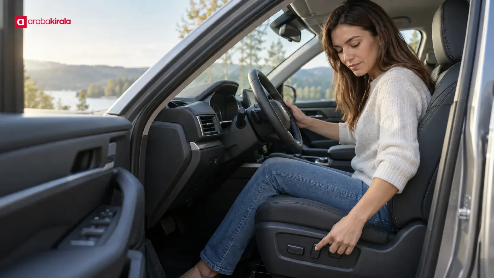 Driver setting the seat and personal profile before driving a rental car