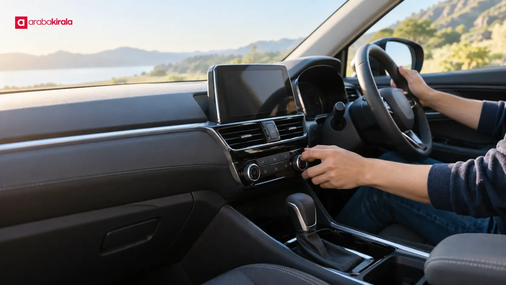 A driver checks the air vents and climate controls before setting off