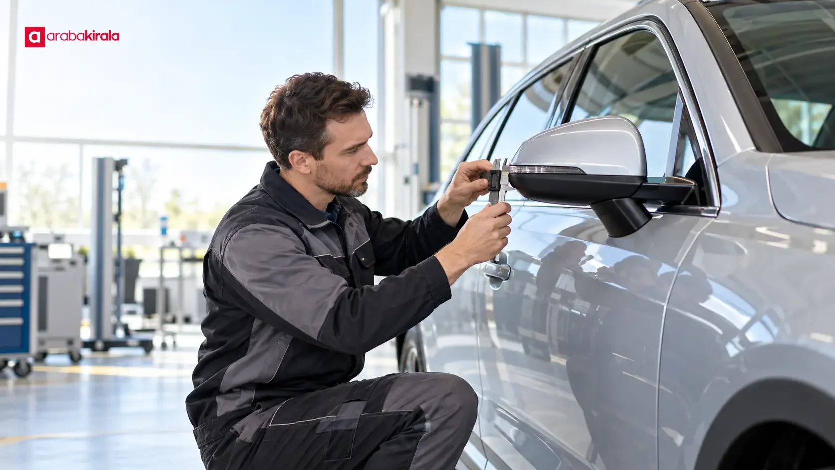 Otomotiv test merkezinde bir aracın far ve fren sistemleri inceleniyor