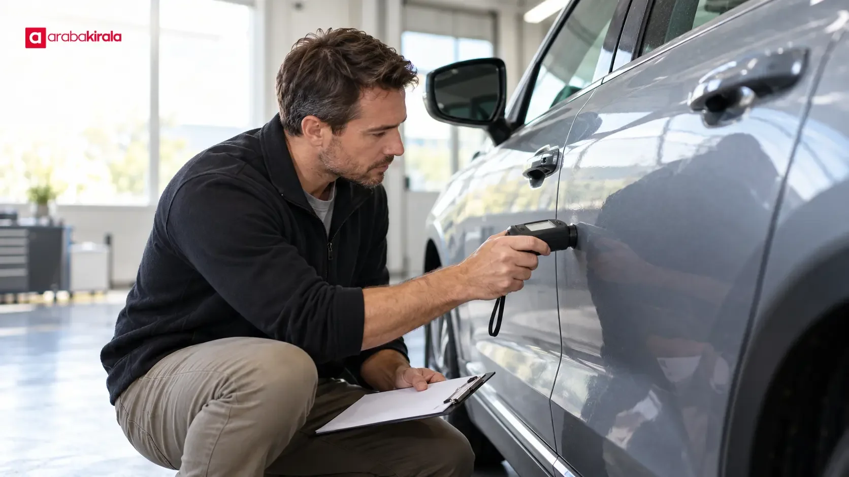 A car being inspected to assess its insurance value